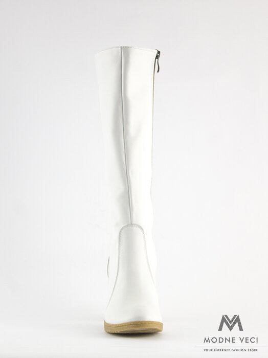 Elegantné kožené čižmy model SIMA 08 v bielej farbe
