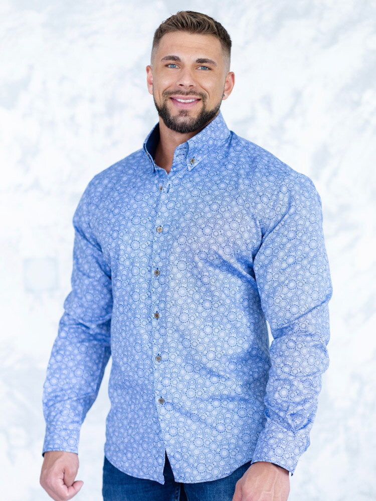 Pánska košeľa VSB1909 tmavomodrá so vzorom mandala