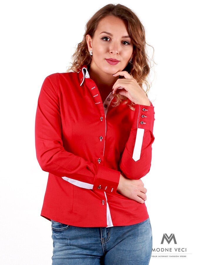 Červená dámska košeľa v slim fit strihu VS-DK 1734
