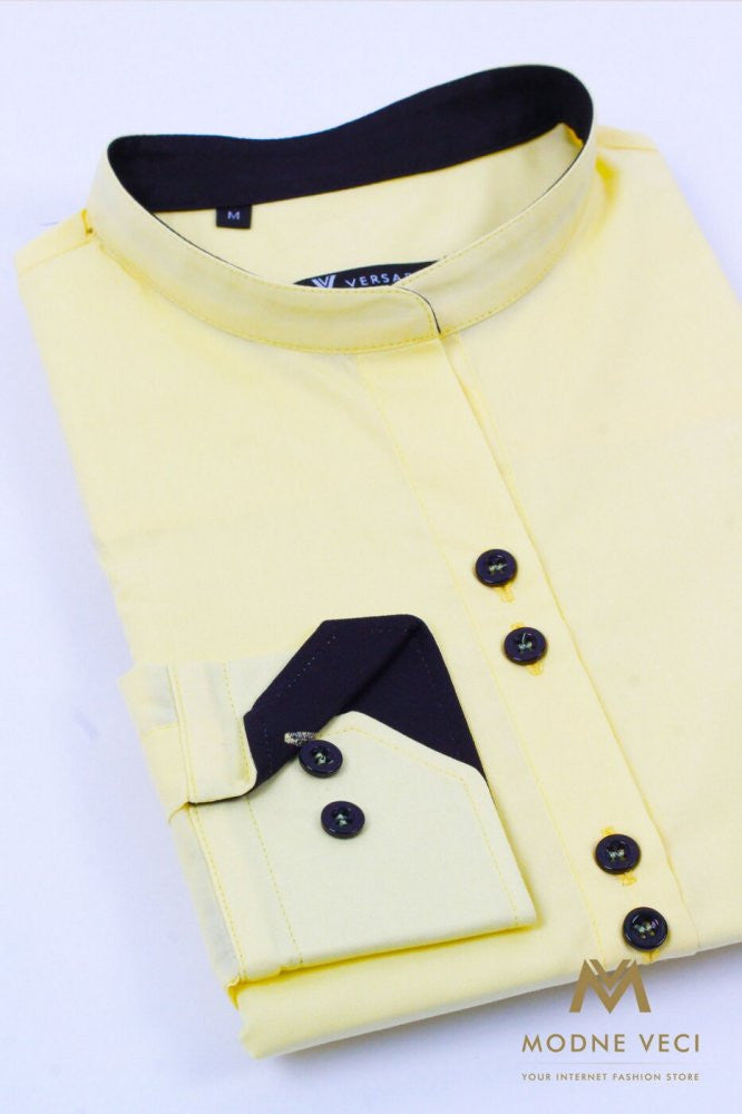 Žltá bezgolierová košeľa pre ženy v slim fit strihu VS-DK 1733