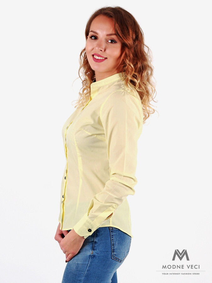 Žltá bezgolierová košeľa pre ženy v slim fit strihu VS-DK 1733