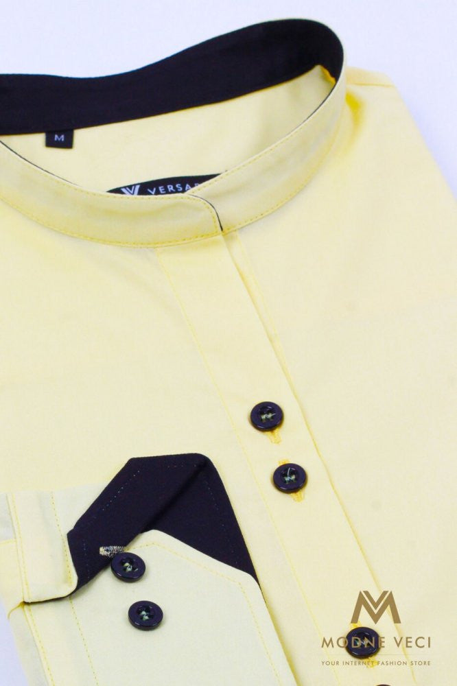 Žltá bezgolierová košeľa pre ženy v slim fit strihu VS-DK 1733