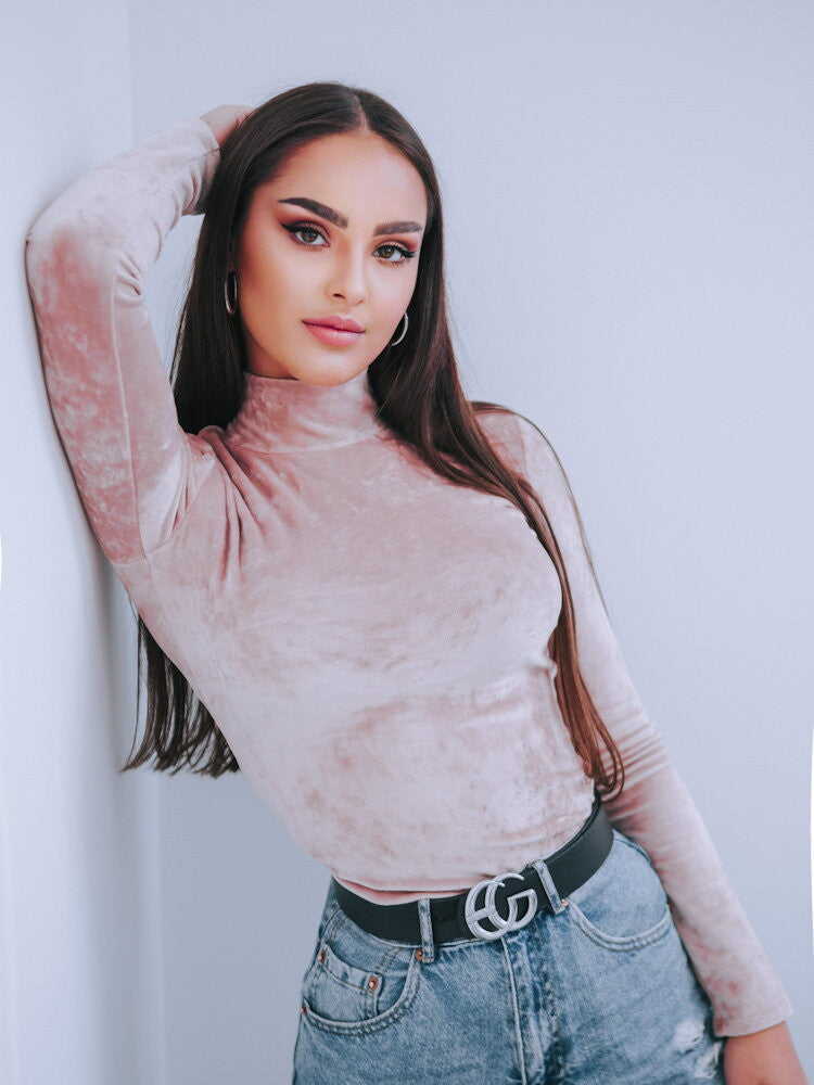 Dámsky rolák VSB22 VELUR dusty pink
