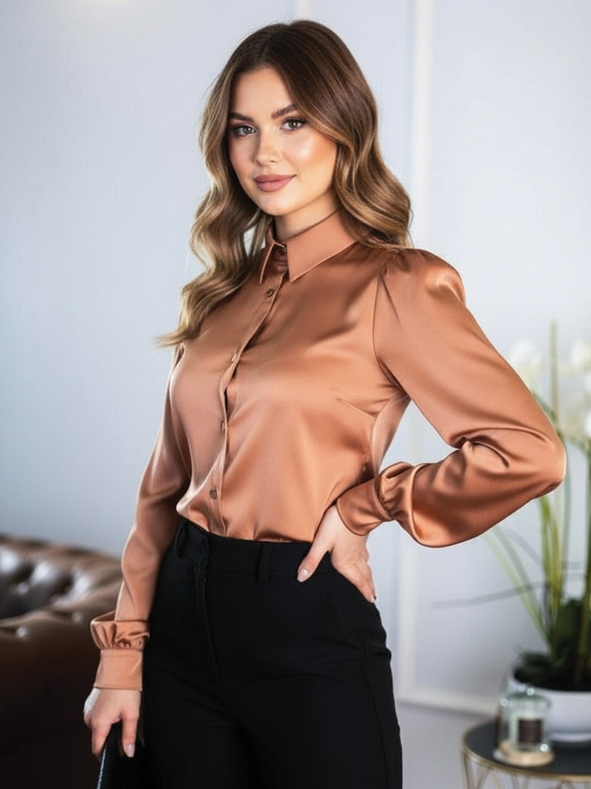 Dámska elegantná blúzka VSB ELEGANT karamel