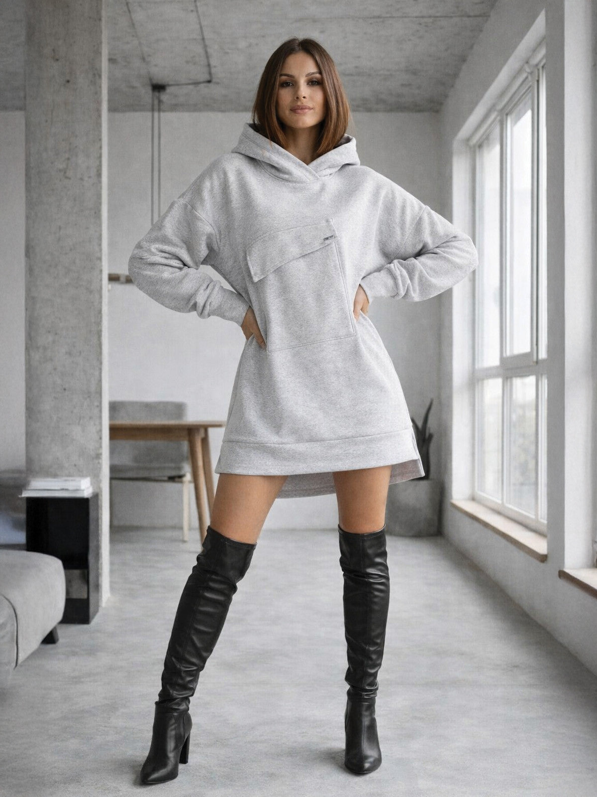 Dlhá oversize mikina s vreckom VSB WELLA grey