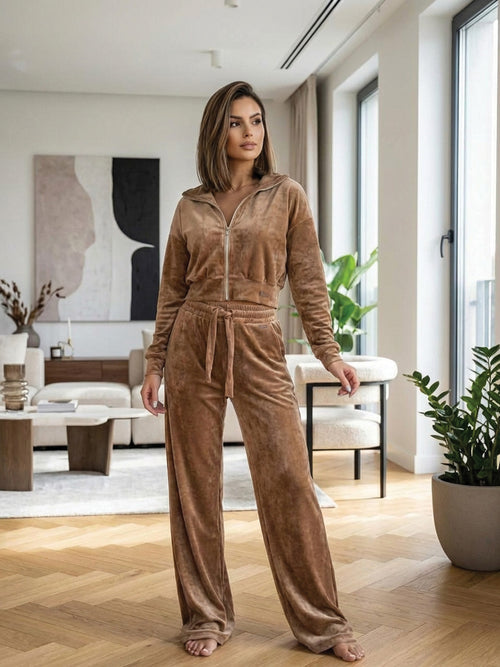 Dámska crop-top velúrová VSB NORA mikina beige
