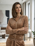 Dámska crop-top velúrová VSB NORA mikina beige