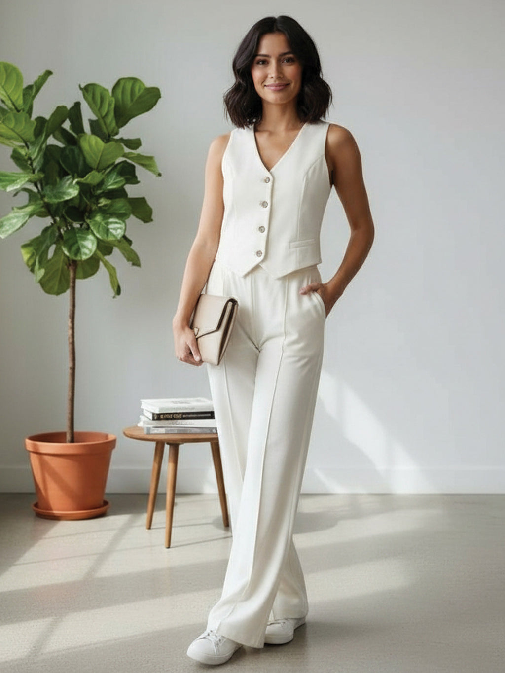 Dámske biele elegantné nohavice VSB LEMI