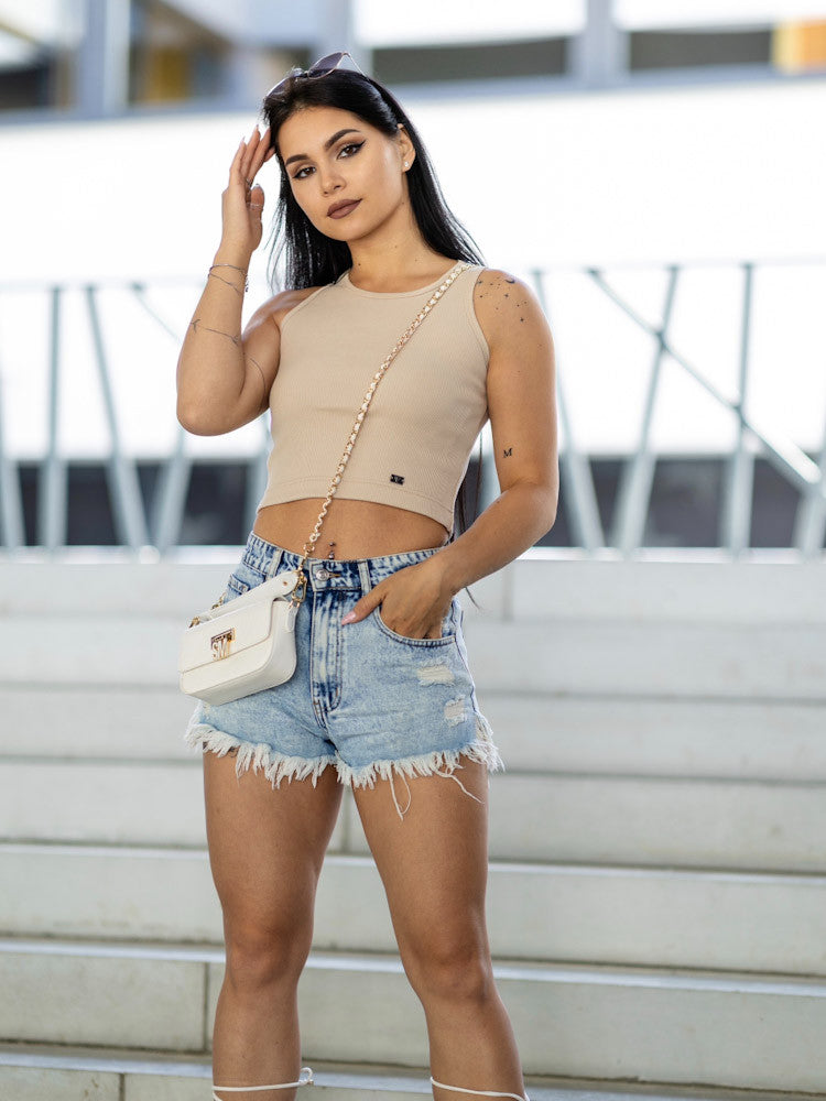 Dámsky vrúbkovaný croptop VSB LOLLY béžový