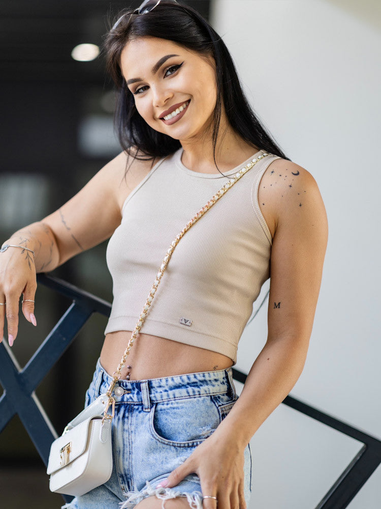 Dámsky vrúbkovaný croptop VSB LOLLY béžový