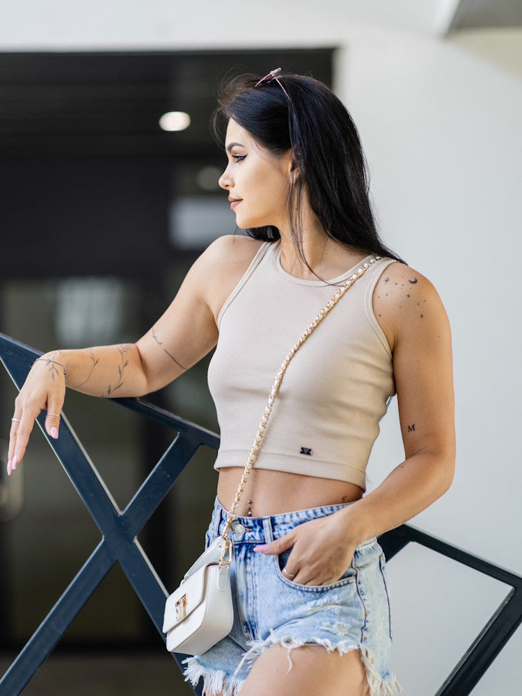 Dámsky vrúbkovaný croptop VSB LOLLY béžový