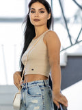 Dámsky vrúbkovaný croptop VSB LOLLY béžový