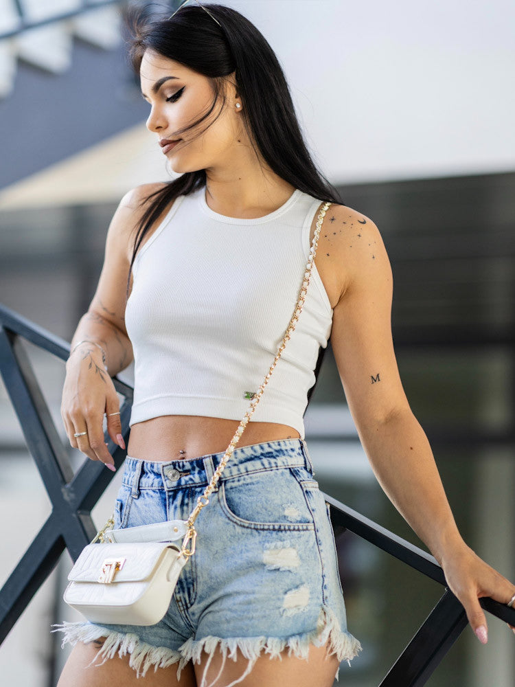 Trendy dámsky vrúbkovaný VSB CROPTOP LOLLY white