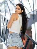 Trendy dámsky vrúbkovaný VSB CROPTOP LOLLY white
