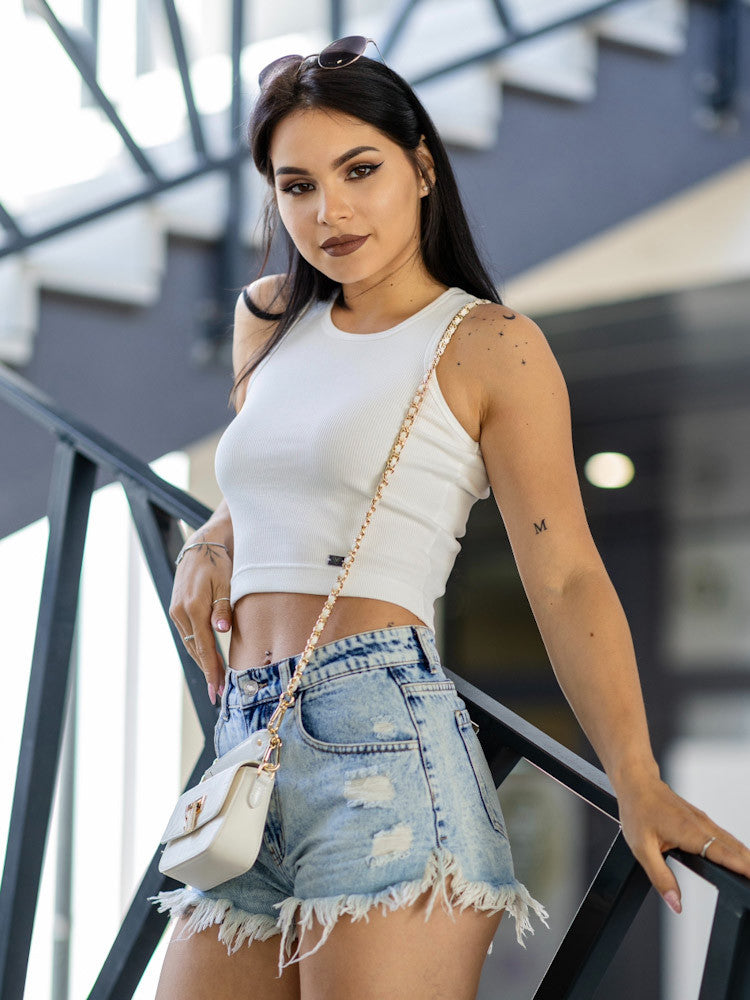Trendy dámsky vrúbkovaný VSB CROPTOP LOLLY white