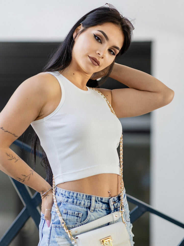 Trendy dámsky vrúbkovaný VSB CROPTOP LOLLY white
