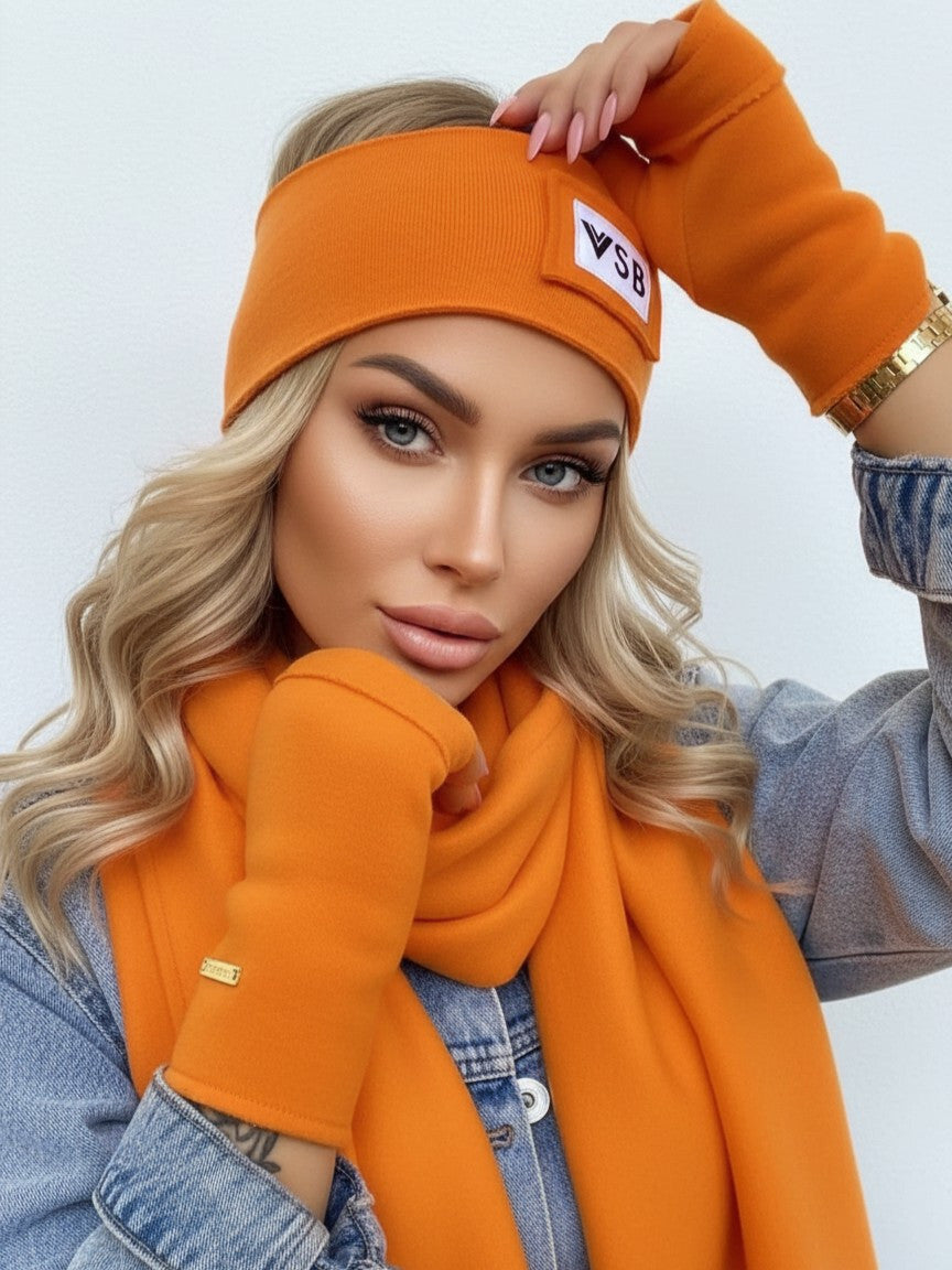 Luxusný teplákový VSB set šál + čelenka orange