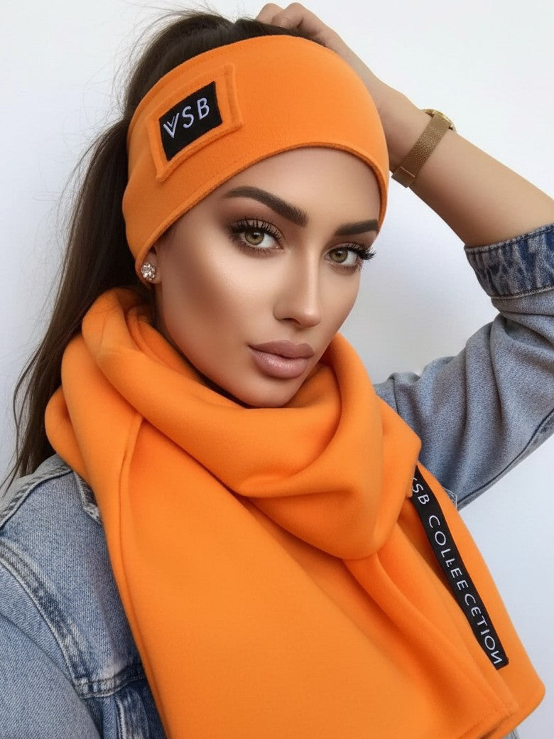 Luxusný teplákový VSB set šál + čelenka orange