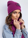 Luxusný teplákový VSB set šál + čiapka slivková