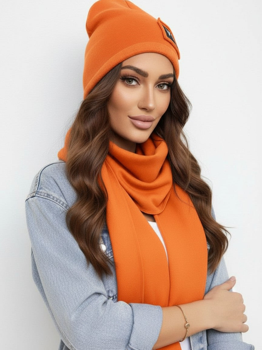 Luxusný teplákový VSB set šál + čiapka orange