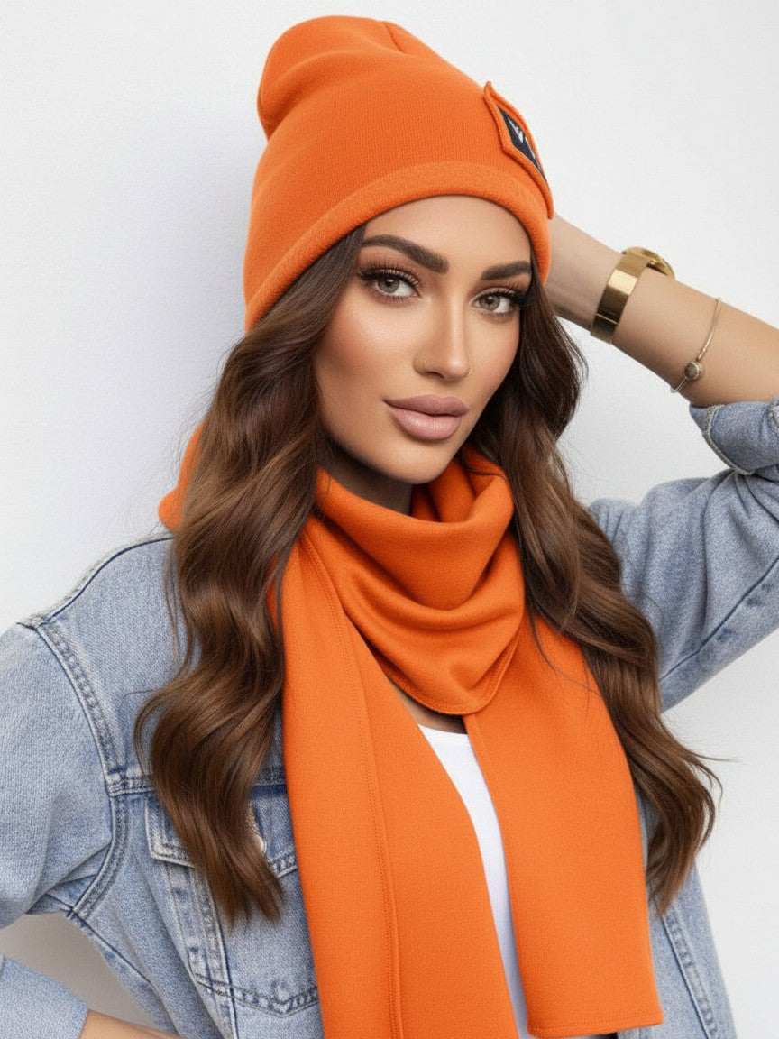 Luxusný teplákový VSB set šál + čiapka orange