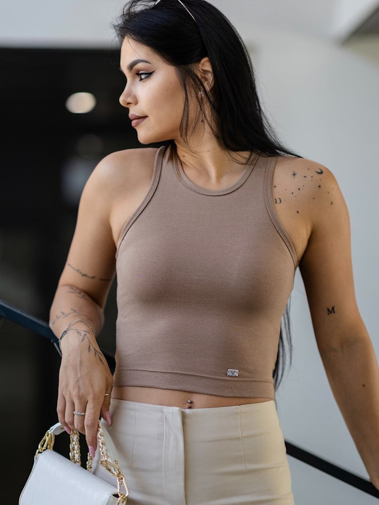 Pohodlný dámsky VSB LOLLY croptop v hnedej farbe