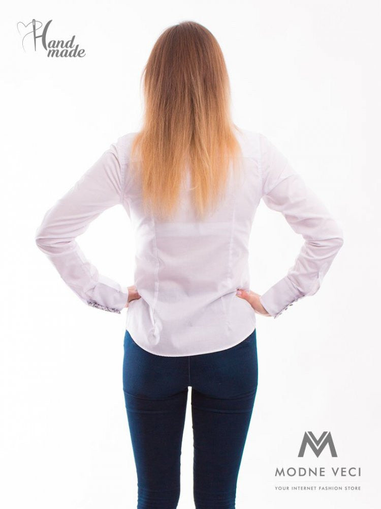 Biela dámska košeľa s čiernym lemom Slim-Fit VS-DK1608