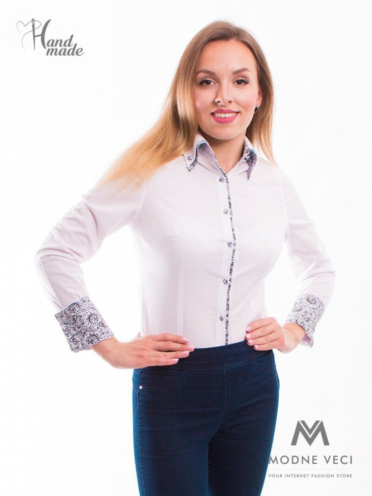 Biela dámska košeľa s čiernym lemom Slim-Fit VS-DK1608