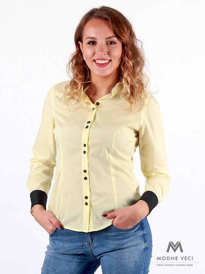 Žltá bezgolierová košeľa pre ženy v slim fit strihu VS-DK 1733