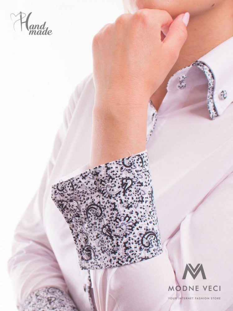 Biela dámska košeľa s čiernym lemom Slim-Fit VS-DK1608