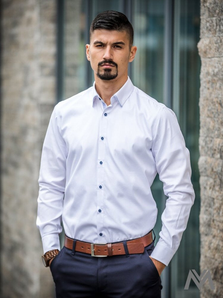 Pánska biela košeľa VSB s modrým doplnkom