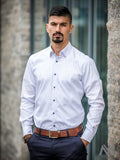 Pánska biela košeľa VSB s modrým doplnkom