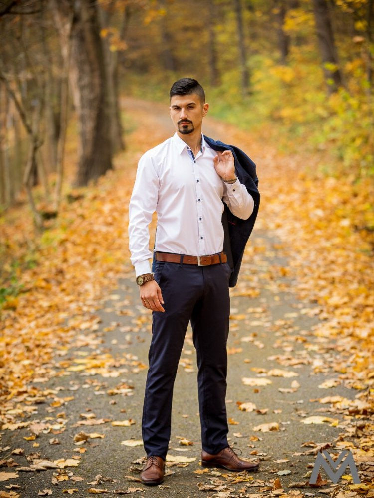 Pánska biela košeľa v slim fit strihu VSB1709