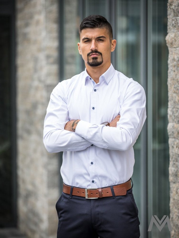 Pánska biela košeľa VSB s modrým doplnkom