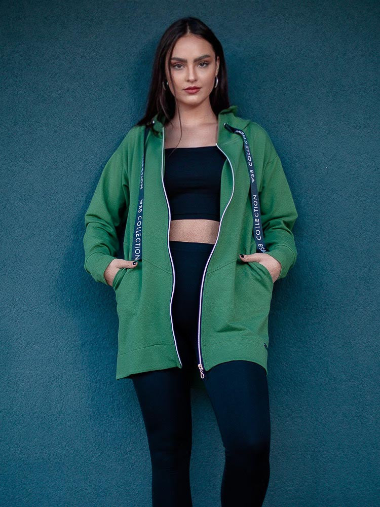 Dlhá dámska mikina s kapucňou VSB SOPHIA zelená na zips