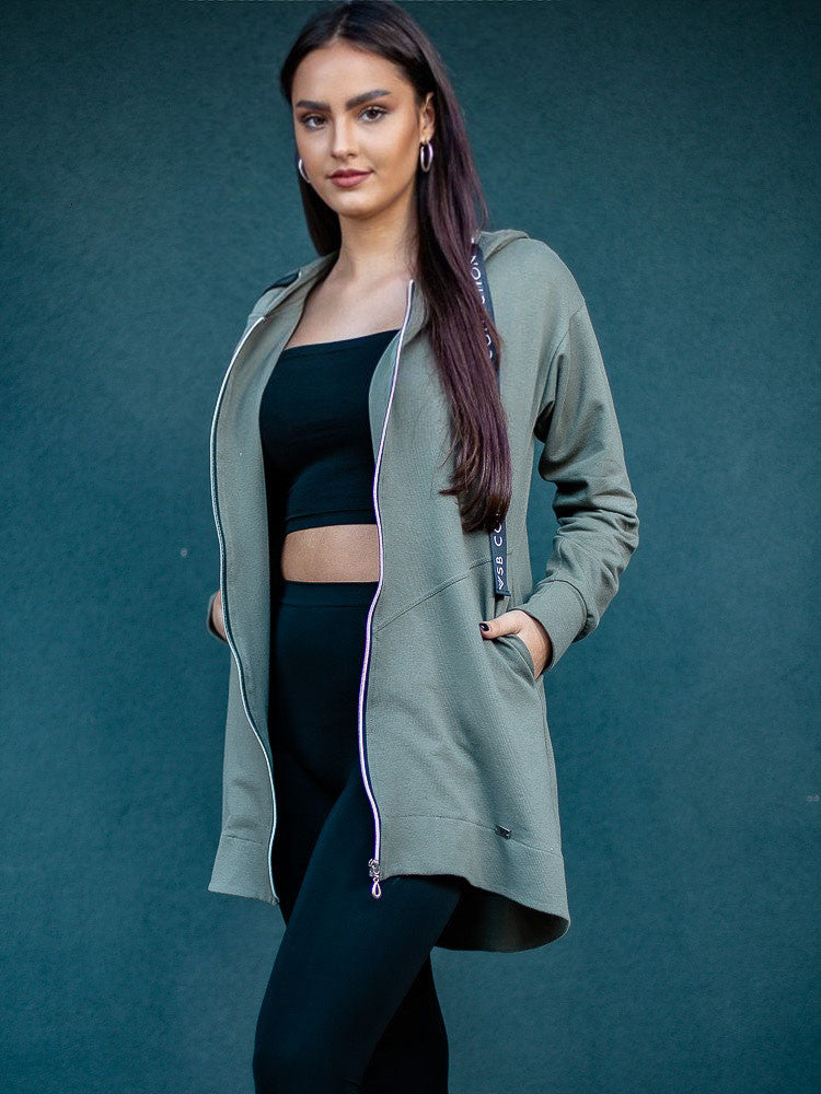 Dlhá dámska mikina s kapucňou VSB SOPHIA army na zips