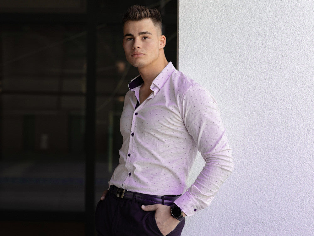 Elegantná pánska košeľa VSB2413 ružová kotva