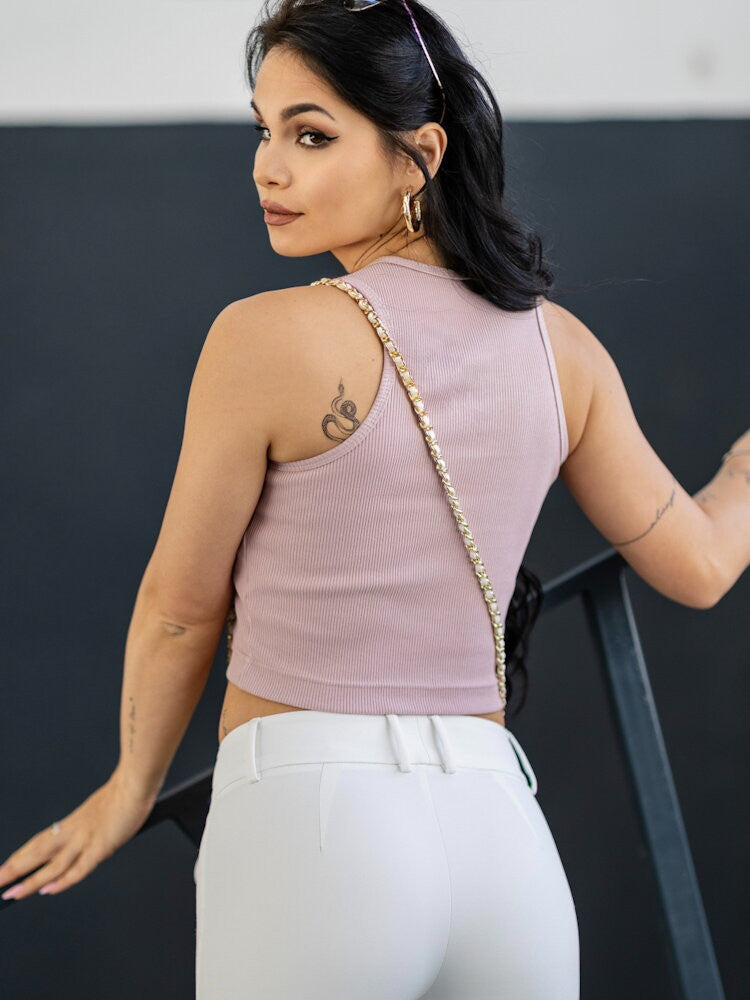Dámsky VSB vrúbkovaný croptop LOLLY powder pink