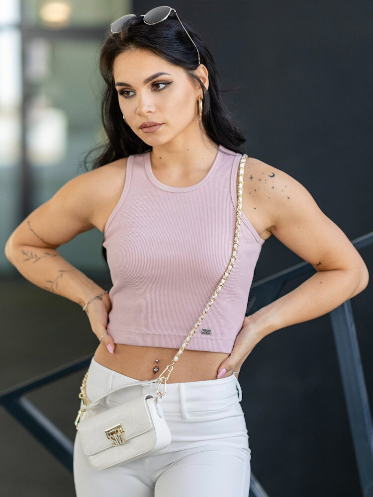 Dámsky VSB vrúbkovaný croptop LOLLY powder pink