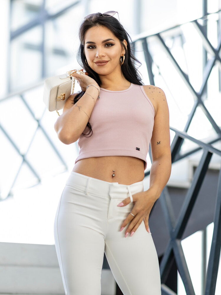 Dámsky VSB vrúbkovaný croptop LOLLY powder pink
