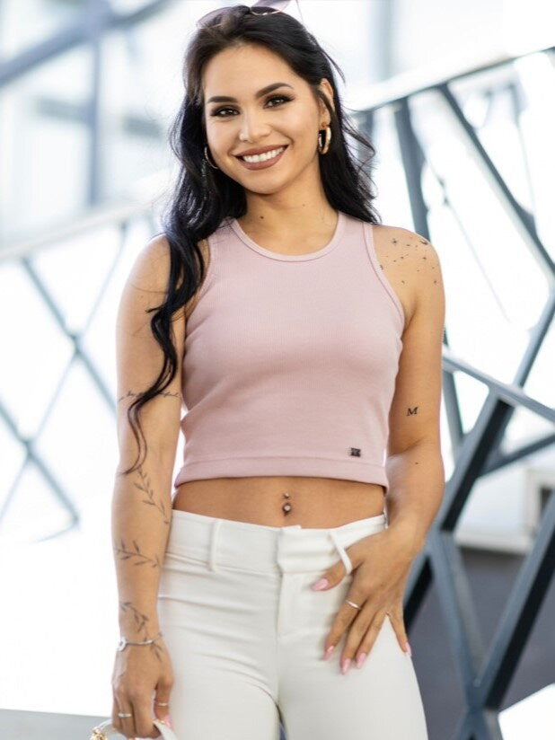 Dámsky VSB vrúbkovaný croptop LOLLY powder pink