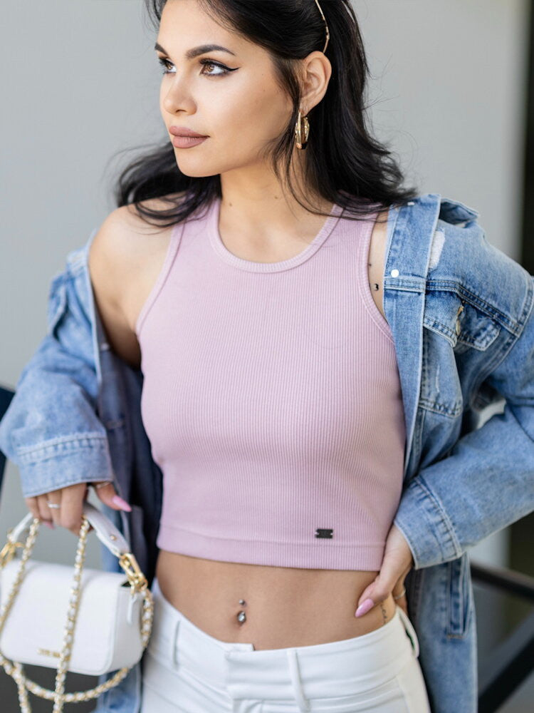 Dámsky VSB vrúbkovaný croptop LOLLY powder pink