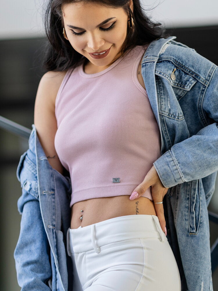 Dámsky VSB vrúbkovaný croptop LOLLY powder pink