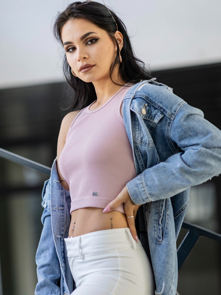 Dámsky VSB vrúbkovaný croptop LOLLY powder pink
