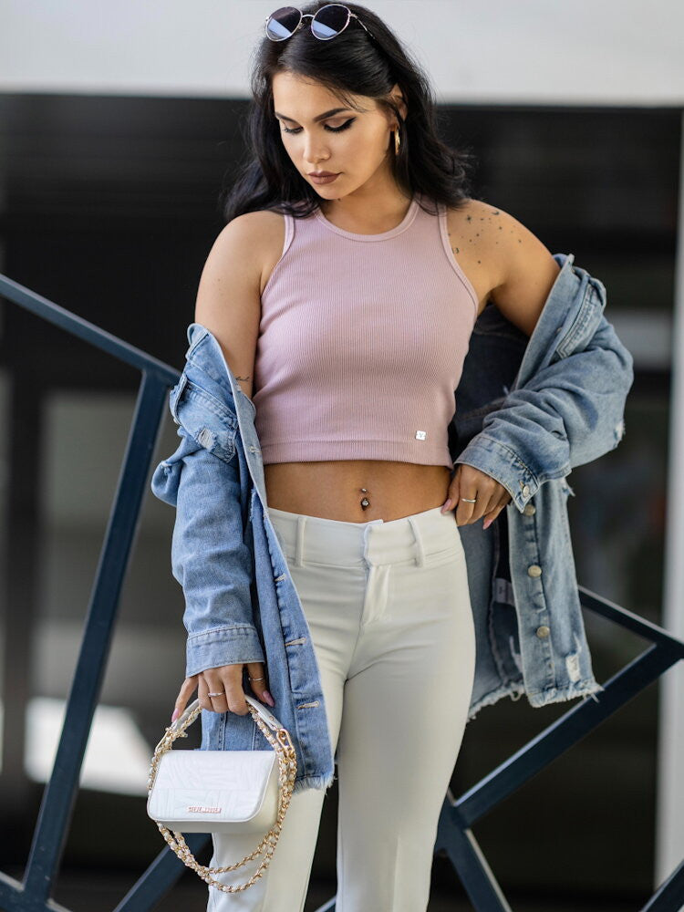 Dámsky VSB vrúbkovaný croptop LOLLY powder pink
