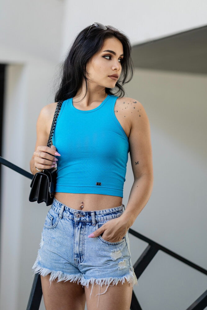 Obtiahnutý dámsky VSB croptop LOLLY azure