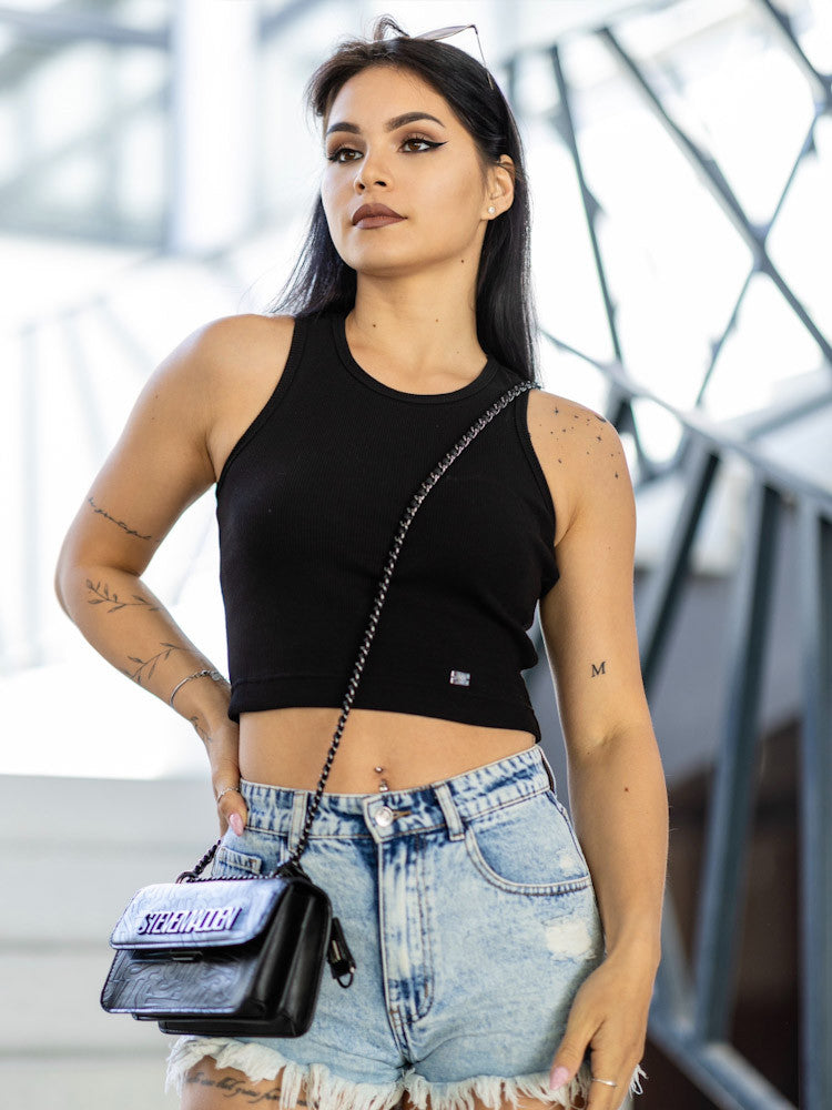 Čierny dámsky vrúbkovaný croptop VSB LOLLY