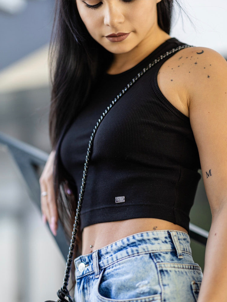 Čierny dámsky vrúbkovaný croptop VSB LOLLY