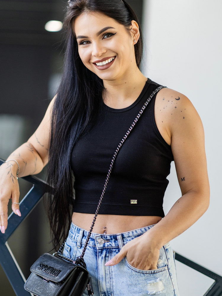 Čierny dámsky vrúbkovaný croptop VSB LOLLY