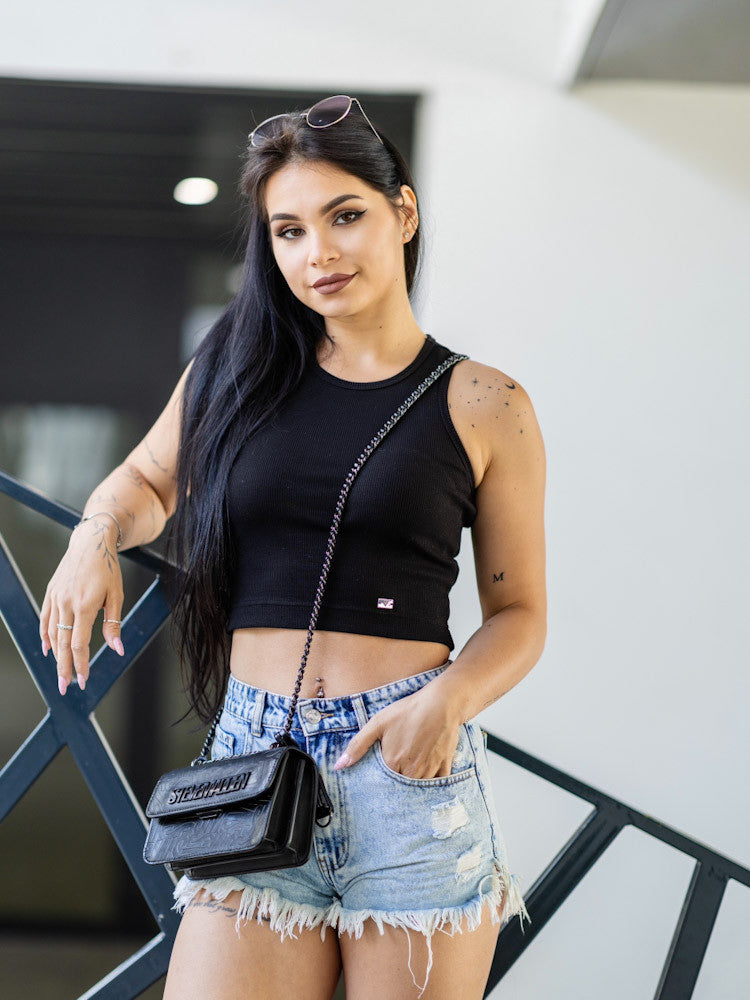 Čierny dámsky vrúbkovaný croptop VSB LOLLY